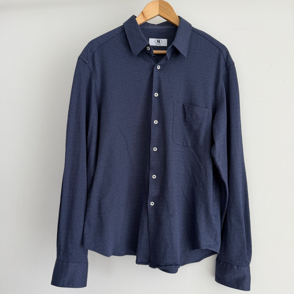 M Missoni Shirt Mens 40 Navy Blue Chevon Button Down Long Sleeve Geometric IT50